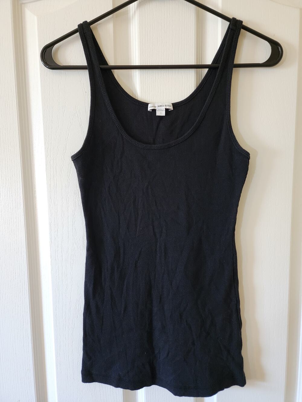 Standard James Perse Ribbed Daily Tank Top 1 S Black Scoop Neck Stretch Designer